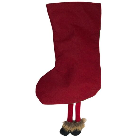 Handmade Christmas Stocking Farmhouse Santa Plaid & Fur Felt & Canvas 17" - Picture 5 of 5